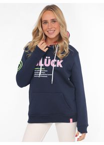Zwillingsherz Damen Hoodie ""Glück"", blau, modisch, Gr. LXL, Sweatware, Obermaterial: 50% Baumwolle, 50% Polyester, Sweatshirts, mit Schriftzug
