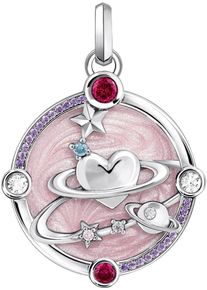 Thomas Sabo Damen Ketten-Anhänger "rosa mit Herzplaneten und Steinen, PE959-340-9", Silber 925 (Sterlingsilber), 9,27 g, rosa, Silber 925