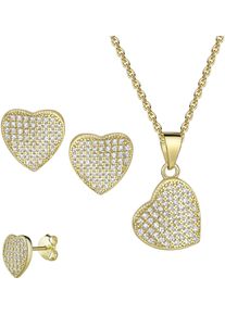 Firetti Damen Ohrring und Ketten Set "Multipack Schmuck Geschenk Silber 925 Ohrstecker Halskette Herz", gold, Silber 925 (Sterlingsilber),