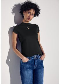 Street One Damen T-Shirt, schwarz, casual, Gr. 40, unifarben, Jersey, Obermaterial: 50% Baumwolle, 50% Modal, Shirts, mit dezentem Cut-Out