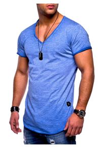 behype Herren T-Shirt "NUKE", blau, casual, Gr. M, unifarben, 100% Baumwolle, Shirts, mit V-Ausschnitt