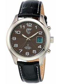 ETT Herren Funkuhr, schwarz, Armbanduhren, Armbanduhr, Herrenuhr, Solar, Datum, Lederarmband