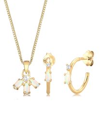 Elli Damen Schmuckset "Zirkonia Synthetischer Opal Weiß 925 Sterling Silber vergoldet", OneSize,mit Stein, gold, Silber 925 (Sterlingsilber),