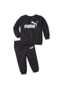 Puma Kinder Trainingsanzug "MINICATS ESS CREW JOGGER FL", schwarz, sportlich, Gr. 62, bedruckt, Fleece, Obermaterial: 68% Baumwolle, 32% Polyester,