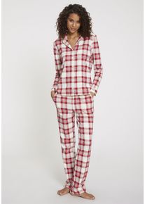 Lascana Damen Pyjama, Gr. 44, weiß, Interlock, Obermaterial: 100% Baumwolle, kariert, Basic, Homewear-Sets, incl. Schlafmaske
