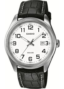 Damen Quarzuhr, schwarz, CASIO TIMELESS COLLECTION, Armbanduhren, Armbanduhr, Herrenuhr, Damenuhr, analog, Datum, Lederarmband