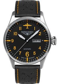 BAUHAUS Herren Automatikuhr "Flight Control Automatic"schwarz, orange, Armbanduhren, Armbanduhr, Herrenuhr, Made in Germany, Mechanische Uhr, analog,
