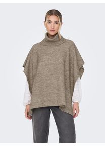 Only Damen Strickponcho "ONLLOVISA LIFE KNIT PONCHO ACC", braun, modisch, Gr. 1, meliert, unifarben, Strick, Obermaterial: 80% Polyester, 11%