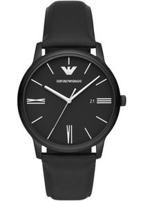 Emporio Armani Herren Quarzuhr, schwarz, Armbanduhren, Armbanduhr, Herrenuhr, Datum, analog, Edelstahlarmband