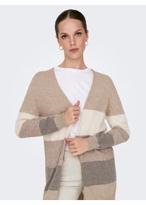 Only Damen Strickjacke "ONLLESLY L/S OPEN CARDIGAN KNT NOOS"feather gray stripes:with weißcap gray, beige, leafless, feather gray, modisch, Gr. S,