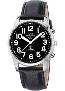 MASTER TIME Herren Funkuhr "Sprechende Funkuhr", schwarz, Armbanduhren, Armbanduhr, Quarzuhr, Herrenuhr, Datum, Lederarmband