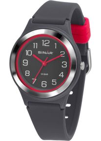 SINAR Damen Quarzuhr, grau, Armbanduhren, Armbanduhr, Damenuhr,Jugendliche, Silikonarmband, bis 10 bar wasserd.