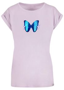 Merchcode Herren T-Shirt "Merchcode Damen Ladies Butterfly Blue Extended Shoulder Tee", lila, casual, Gr. S, bedruckt, 100% Baumwolle, Shirts