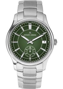 Jacques Lemans Herren Quarzuhr "Derby"silberfarben, grün, Armbanduhren, Armbanduhr, Herrenuhr, Lederarmband, analog, Tag, kleine Sekunde