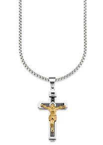 Bruno Banani Herren Kette mit Anhänger "Schmuck Geschenk Halskette Kreuz Venezianerkette Gravur INRI", Edelstahl, L: 55cm B: 3mm, silber, Edelstahl,