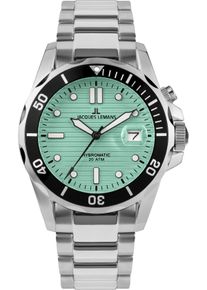 Jacques Lemans Herren Kineticuhr "Hybromatic"silberfarben, hellgrün, Armbanduhren, Armbanduhr, Herrenuhr, Silikonarmband, analog, Tag, Leuchtzeiger