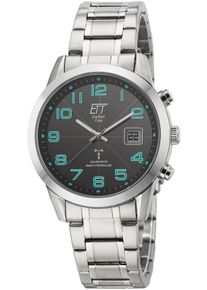 ETT Herren Funkuhr "Basic", silber, Armbanduhren, Armbanduhr, Herrenuhr, Datum, Solar, Lederarmband