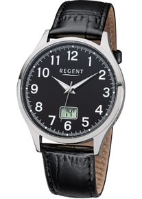 Regent Uhren REGENT Damen Funkuhr, schwarz, Armbanduhren, Quarzuhr Armbanduhr,Herrenuhr,Damenuhr, Edelstahlarmband,Datum,Zugband
