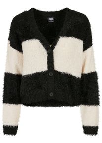 Urban Classics Damen Strickjacke "Urban Classics Damen Ladies Short Oversized Feather Cardigan", schwarz-weiß, Gr. L, 51% Polyamid, 49% Polyacryl,
