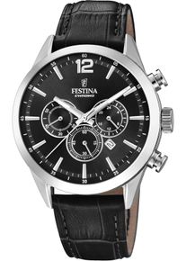 Festina Herren Chronograph "Timeless Chronograph", schwarz, Armbanduhren, Armbanduhr, Quarzuhr, Herrenuhr, Stoppfunktion, Lederarmband