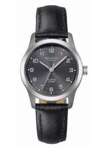 Regent Uhren REGENT Damen Quarzuhr, schwarz, Armbanduhren, Armbanduhr, Damenuhr, Titangehäuse, Lederarmband, analog, Ø ca. 28mm