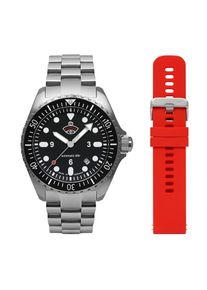 RUHLA Herren Automatikuhr "NVA Kommando Minentaucher", silber, Armbanduhren, Herrenuhr, Datum, Leuchtzeiger, Saphirglas, Made in Germany