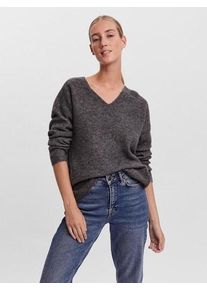 Véro Moda VERO MODA Damen V-Ausschnitt-Pullover "VMCREWLEFILE LS V-NECK BLOUSE NOOS", grau, modisch, Gr. S, Strick, Obermaterial: 70% Polyacryl, 27% Nylon, 3%