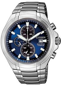 Citizen Herren Chronograph, silber, Armbanduhren, Armbanduhr, Herrenuhr, Solar, Stoppfunktion, Titan, Saphirglas