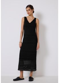 Damen Midikleid, schwarz, casual, Gr. 40, STREET ONE STUDIO, unifarben, Web, Stoff, Obermaterial: 60% Polyester, 40% Baumwolle; Unterkleid: 100%