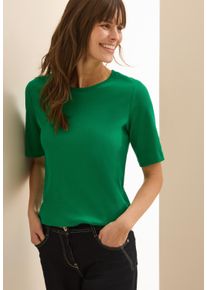 Cecil Damen T-Shirt, grün, casual, Gr. XS, unifarben, Strukturmuster, Feinripp, Obermaterial: 95% Baumwolle, 5% Elasthan, Shirts, mit feiner Ripp