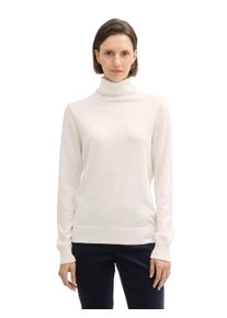 Tom Tailor Damen Rollkragenpullover, weiß, casual, Gr. L, unifarben, Obermaterial: 60% Baumwolle, 40% Viskose, Pullover, mit Rollkragen