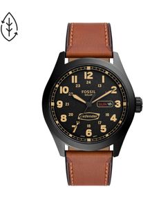 Fossil Herren Solaruhr "DEFENDER", braun, Armbanduhren, Armbanduhr, Herrenuhr, Lederarmband, Datum