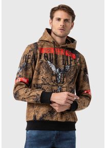Cipo & Baxx CIPO & BAXX Herren Kapuzenpullover "Sweatshirts", braun, casual, Gr. M, bedruckt, 50% Baumwolle;50% Polyester, Pullover, mit Allover-Print