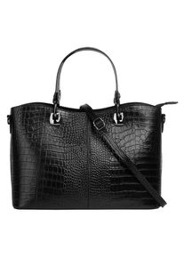 CLUTY Damen Henkeltasche, schwarz, Leder, Reptilienprägung, Taschen, echt Leder, Made in Italy