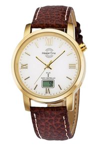 MASTER TIME Herren Funkuhr, braun, Armbanduhren, Armbanduhr, Quarzuhr, Herrenuhr, Datum, Lederarmband, Langzeitbatterie