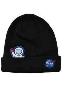 MisterTee Damen Beanie "MisterTee Unisex NASA Embroidery Beanie Kids", schwarz, Gr. S, Kunstfaser, Mützen