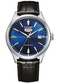 Citizen Herren Automatikuhr, schwarz, Armbanduhren, Armbanduhr, Mechanische Uhr, Herrenuhr, Datum, Lederarmband