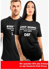 DEF Herren Kurzarmshirt "DEF Herren Stay Home T-Shirt", schwarz, casual, Gr. XS, bedruckt, 100% Baumwolle, Shirts