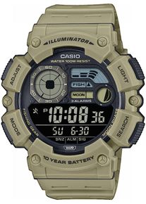 Herren Chronograph, grün, CASIO TIMELESS COLLECTION, Armbanduhren, Quarzuhr, Armbanduhr, Herrenuhr, Digitaluhr, Resinarmband, Mondphase