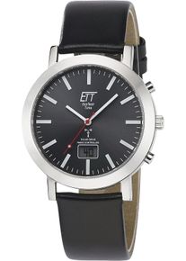 ETT Herren Funkuhr "Station Watch", schwarz, Armbanduhren, Armbanduhr, Herrenuhr, Datum, Solar, Lederarmband