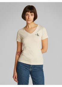 Damen T-Shirt "2-PACK MONOLOGO V-NECK TEE", beige, feminin, Gr. XXXL, Calvin Klein Jeans, unifarben, Single Jersey, Obermaterial: 100% Baumwolle,