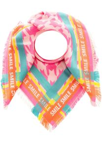 Zwillingsherz Damen Wollschal ""Smile"", pink, modisch, gemustert, Feinstrick, Materialmix, Modetücher, mit Wollanteil und Fransensaum, Viereck