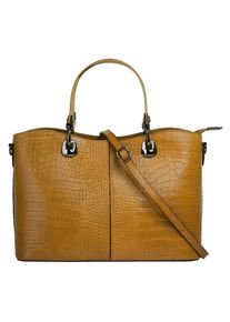 CLUTY Damen Henkeltasche, gelb, Leder, Reptilienprägung, Taschen, echt Leder, Made in Italy