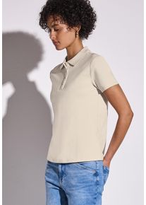 Street One Damen Poloshirtmoonstone sand, casual, Gr. 38, unifarben, Rippware, Obermaterial: 97% Baumwolle, 3% Elasthan, Shirts, mit Ripsstruktur