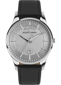 Jacques Lemans Herren Quarzuhr "London"schwarz, silberfarben, Armbanduhren, Armbanduhr, Herrenuhr, Lederarmband, analog, Wochentag, Tag