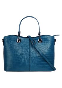 CLUTY Damen Henkeltasche, blau, Leder, Reptilienprägung, Taschen, echt Leder, Made in Italy