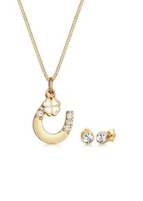 Elli Damen Schmuckset "Hufeisen Glass Kristalle Weiß 925 Sterling Silber", OneSize,mit Stein, gold, Silber 925 (Sterlingsilber), Schmuck-Sets