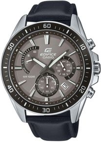 CASIO EDIFICE Herren Chronograph, schwarz, Armbanduhren, Quarzuhr, Armbanduhr, Herrenuhr, Stoppfunktion, Datum, Lederarmband