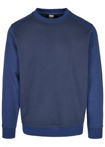 Urban Classics Herren Rundhalspullover "Urban Classics Herren 2-Tone Fake Raglan Crew", blau, casual, Gr. S, mehrfarbig, 65% Baumwolle, 35%