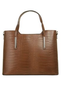 CLUTY Damen Henkeltasche, braun, Leder, Reptilienprägung, Taschen, echt Leder, Made in Italy